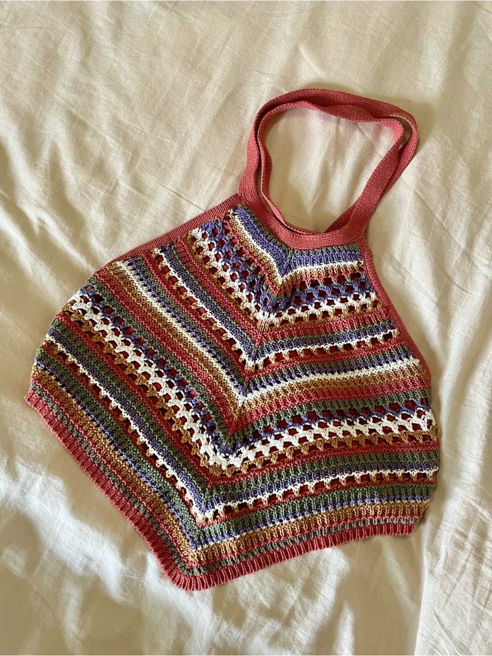 Arizona Multicolor Crochet Halter Top Tank Chevron Stripe Boho Festival Sz M